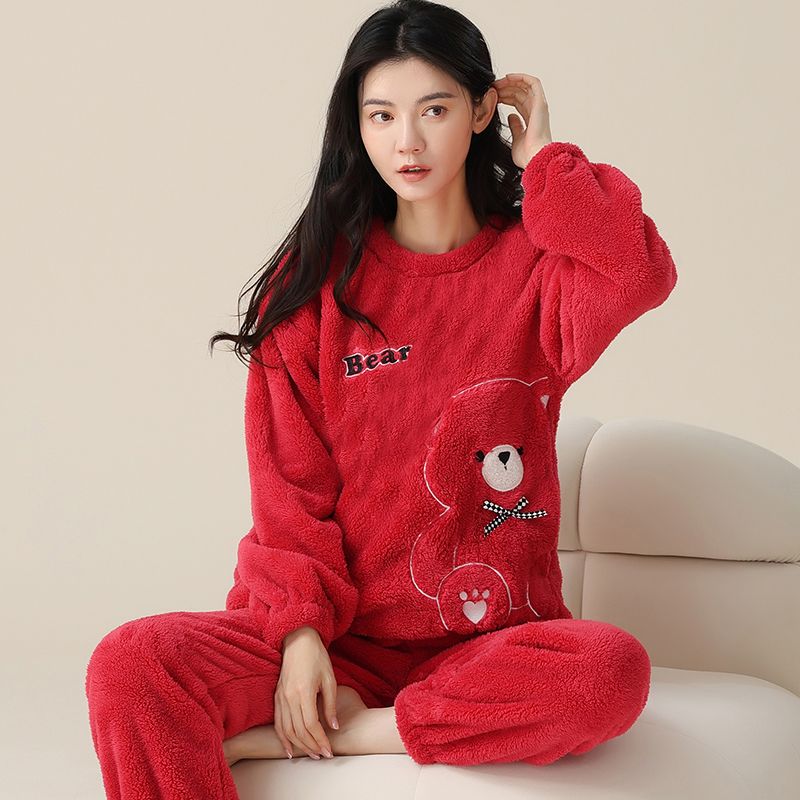 新黛安芬珊瑚绒睡衣女季加厚2023年新可爱韩版法兰绒家居服套