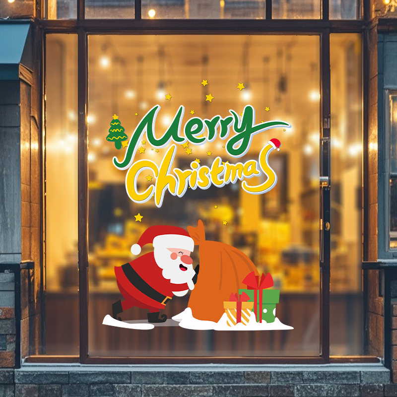 新款蛇年2025年圣诞老人门贴窗花静电玻璃贴新年春节过年装饰Q