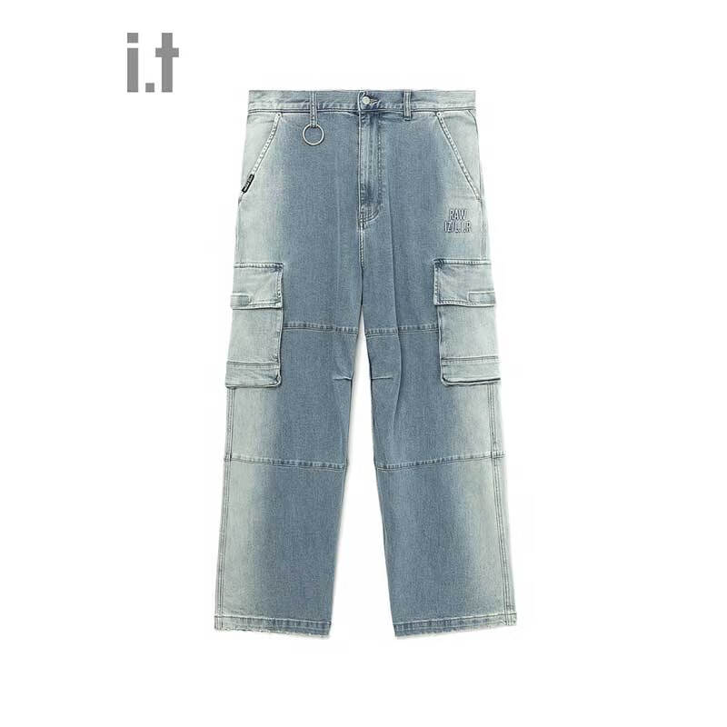 izzue it 男装宽松牛仔长裤cleanfit街潮有型工装直筒裤6508S