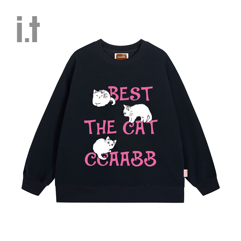 CCAABBit 情侣款宽松圆领卫衣2024冬季新款时尚个性猫咪图案装饰