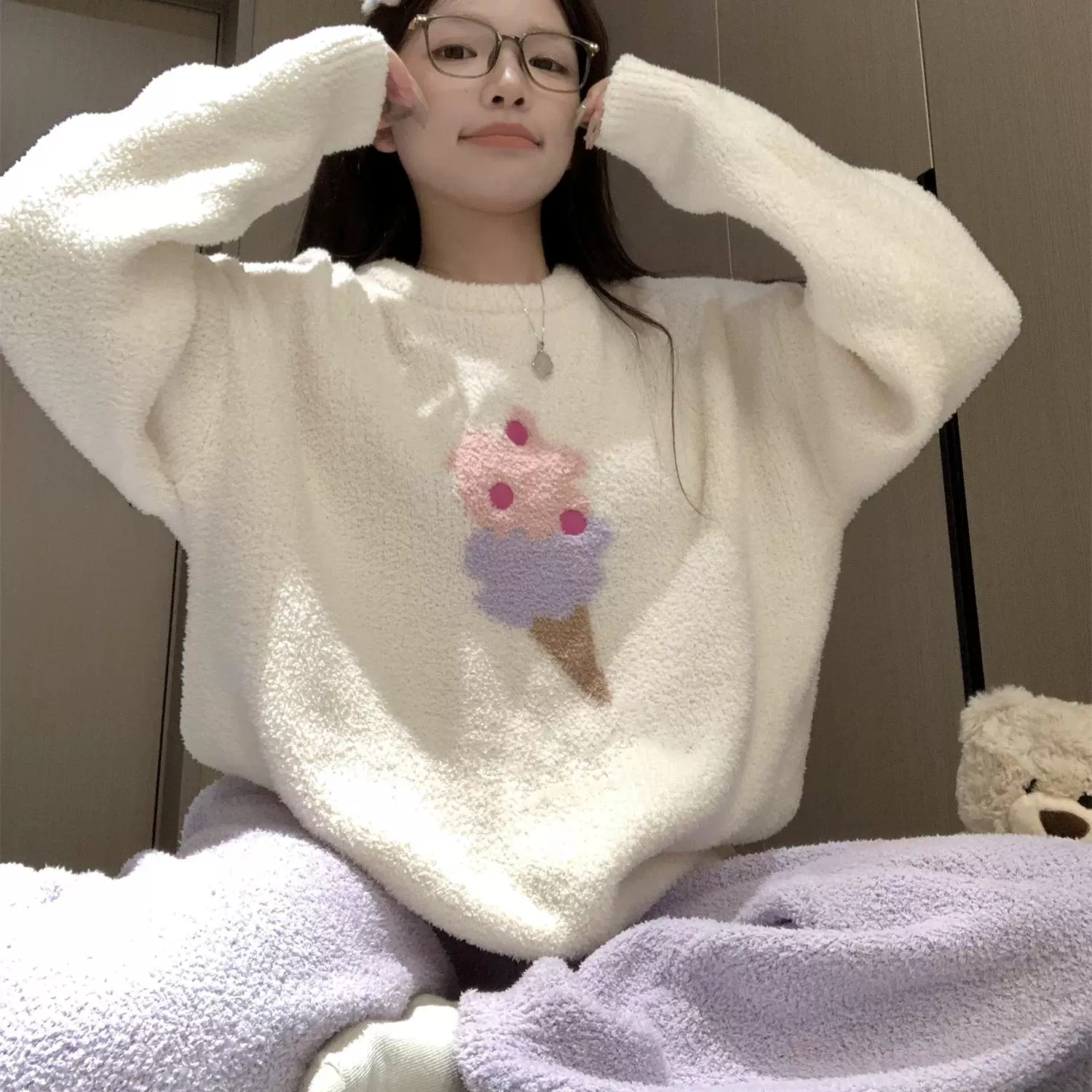 半边绒睡衣女款秋冬季2025网红珊瑚绒女士冬天加厚毛绒家居服套装