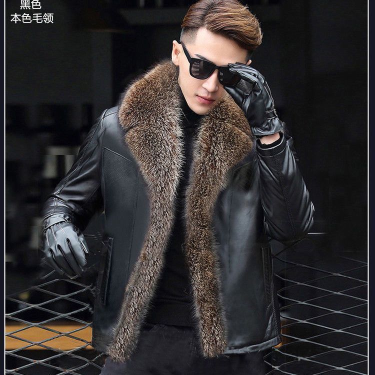冬装皮衣男真皮海宁中青年皮毛体男绵羊皮大毛领皮外套加加厚
