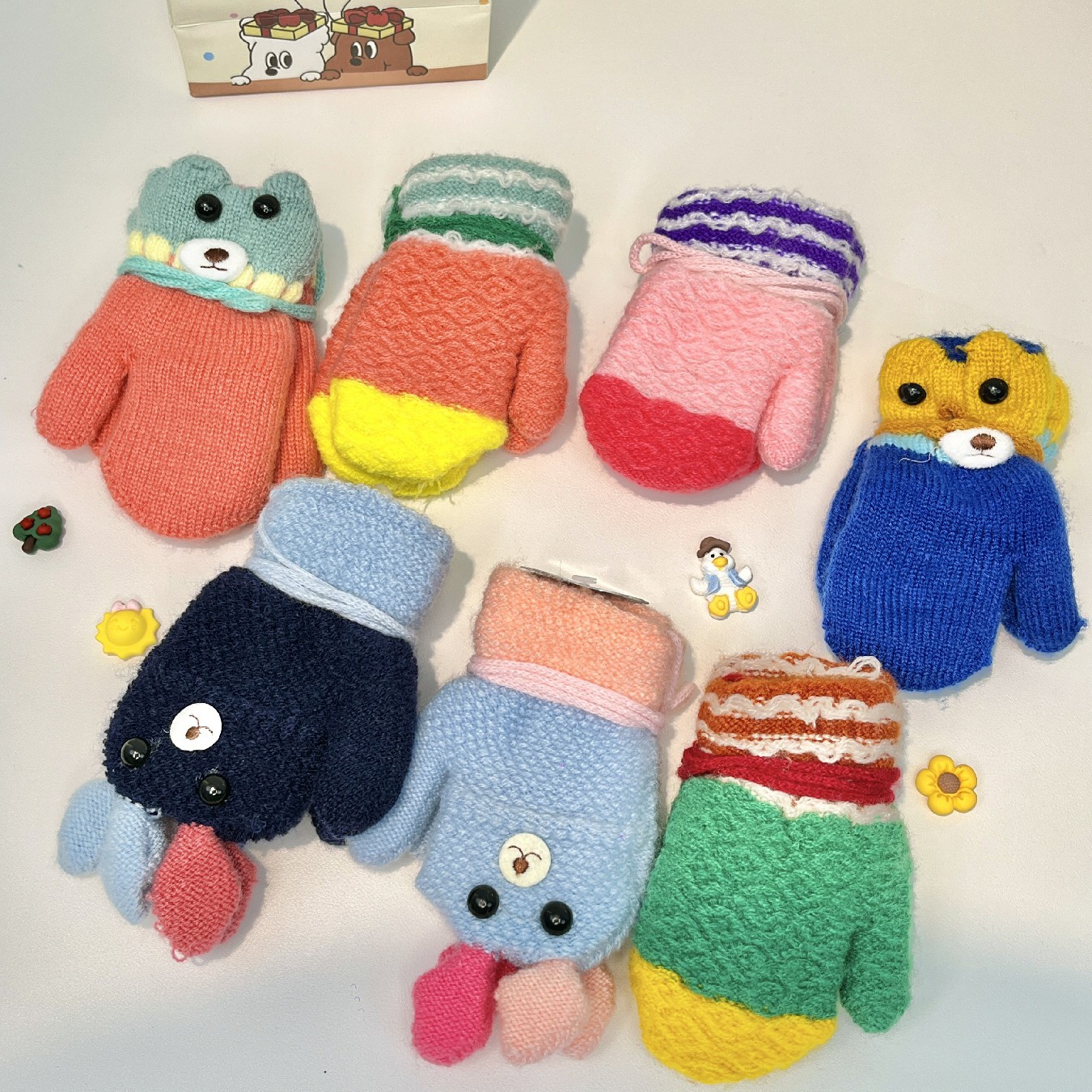 （0-8岁）宝宝小童手套男孩女孩挂脖加厚保暖加绒半指全指全包手套