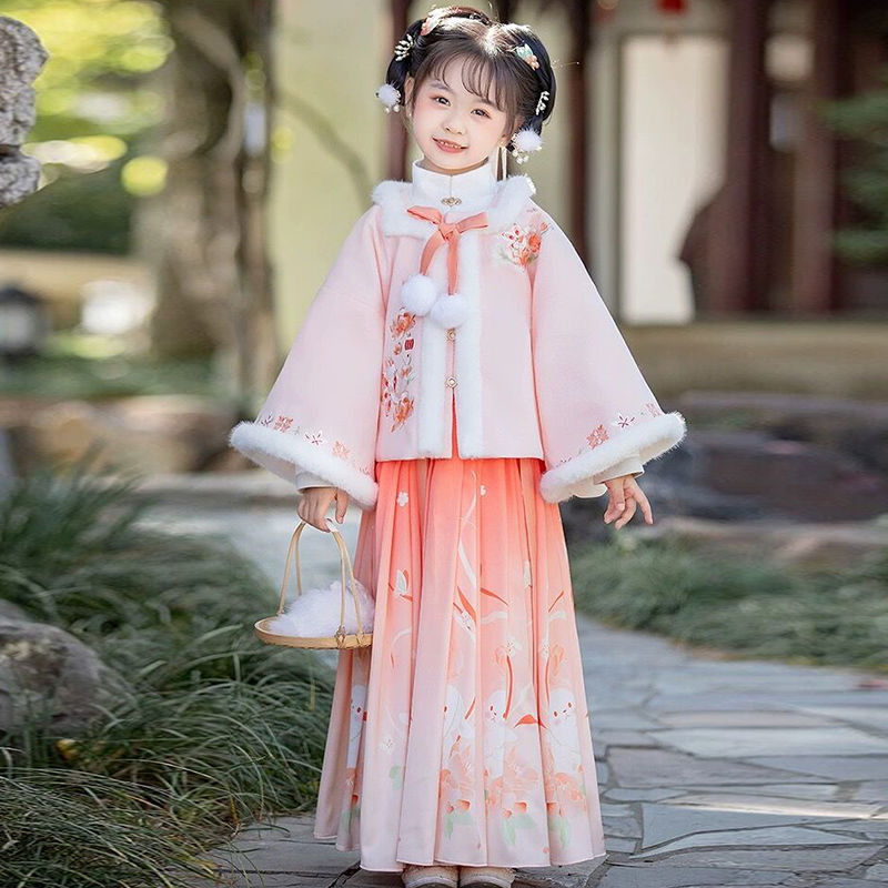 女童古风汉服冬季加厚古风套装过年唐装儿童古装超仙拜年服秋女孩