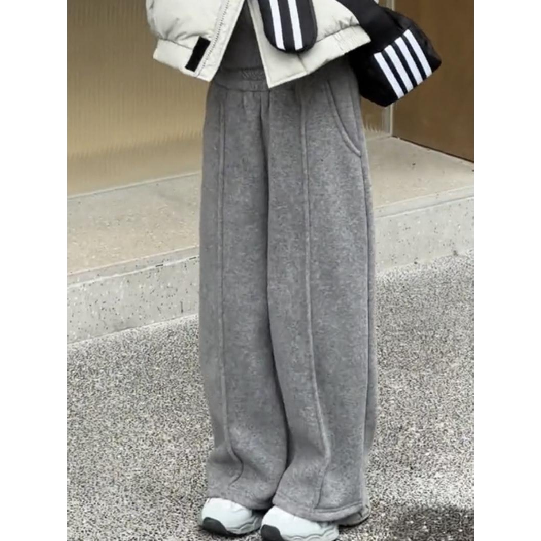 女童加绒休闲裤秋冬2023新款韩版儿童宽松直筒裤子女孩阔腿裤洋气