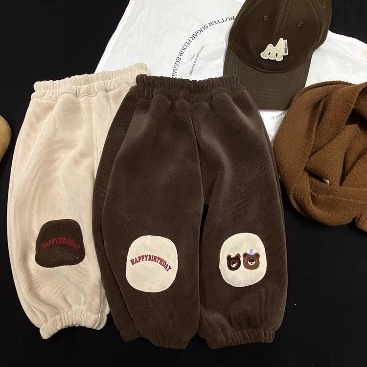 儿童新款2023冬季一休绒卫裤男女宝宝韩版加厚加绒休闲长裤