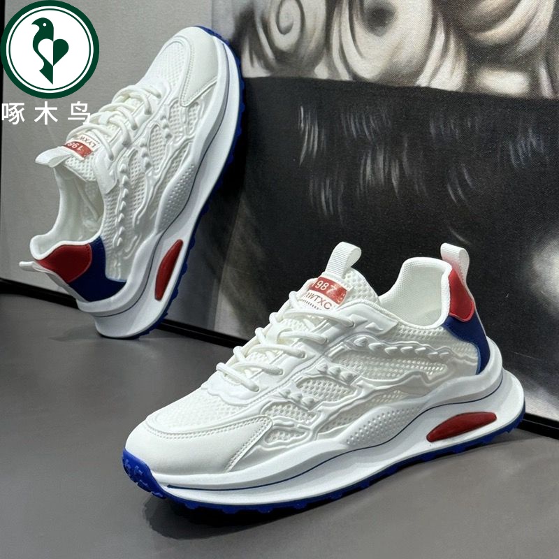 【正品】啄木鸟男鞋2025秋冬低帮运动休闲鞋网面潮鞋百搭透气板鞋
