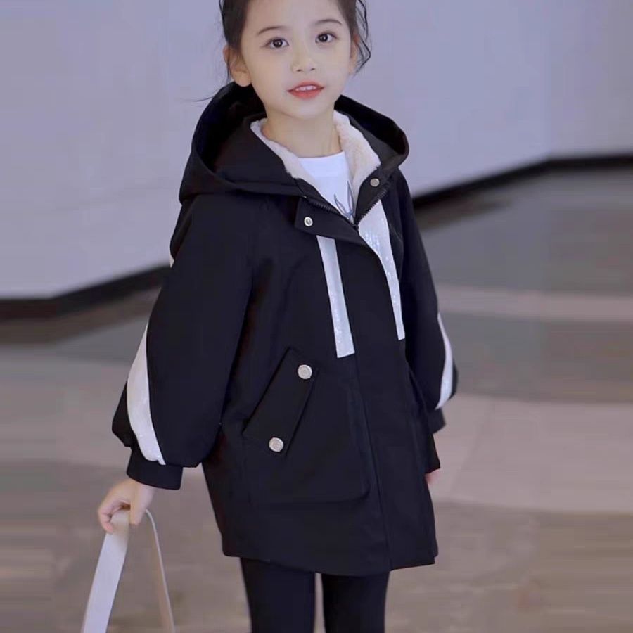 女童冬季外套加绒派克服2023冬新款加绒加厚休闲加绒加厚女孩棉衣