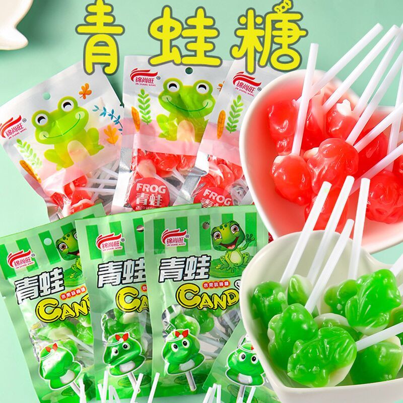 青蛙糖哈密瓜西瓜味棒棒糖小时候零食品8090儿时童年回忆硬糖果