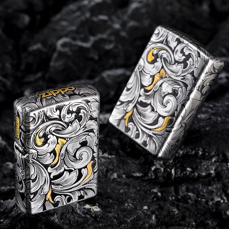 ZIPPO/之宝打火机-DIY-双面错金银工艺-富贵唐草-钢壳-DY9804JY
