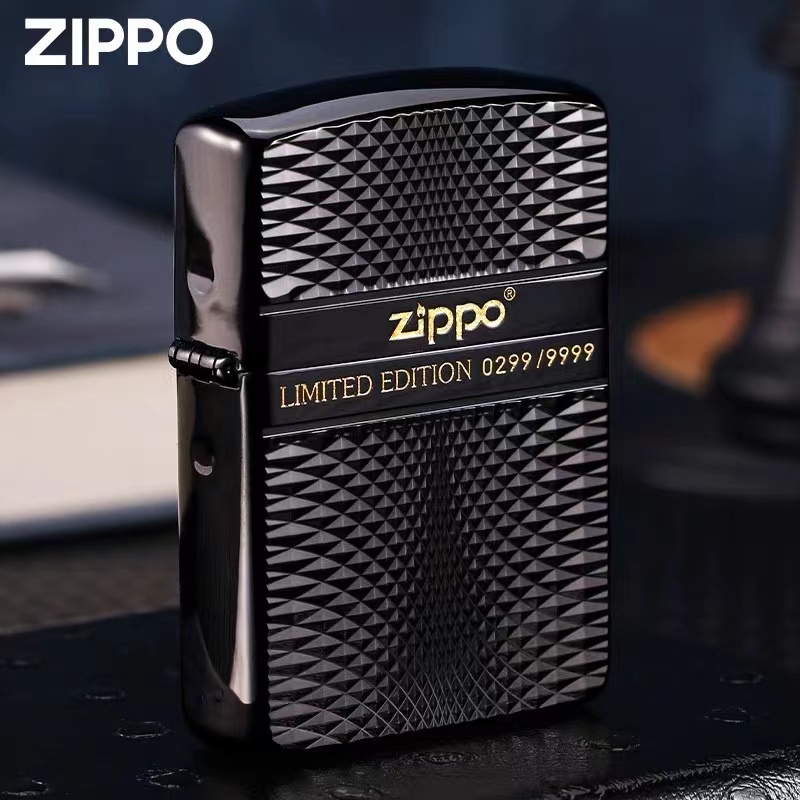 ZIPPO/之宝正品打火机/DIY-黑冰绅士商标-钻石切割菱纹DY9912DK