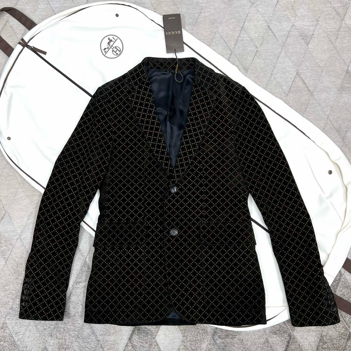 全新未使用 GUCCI/古驰 128056 老花皮西服夹克 磨砂皮 