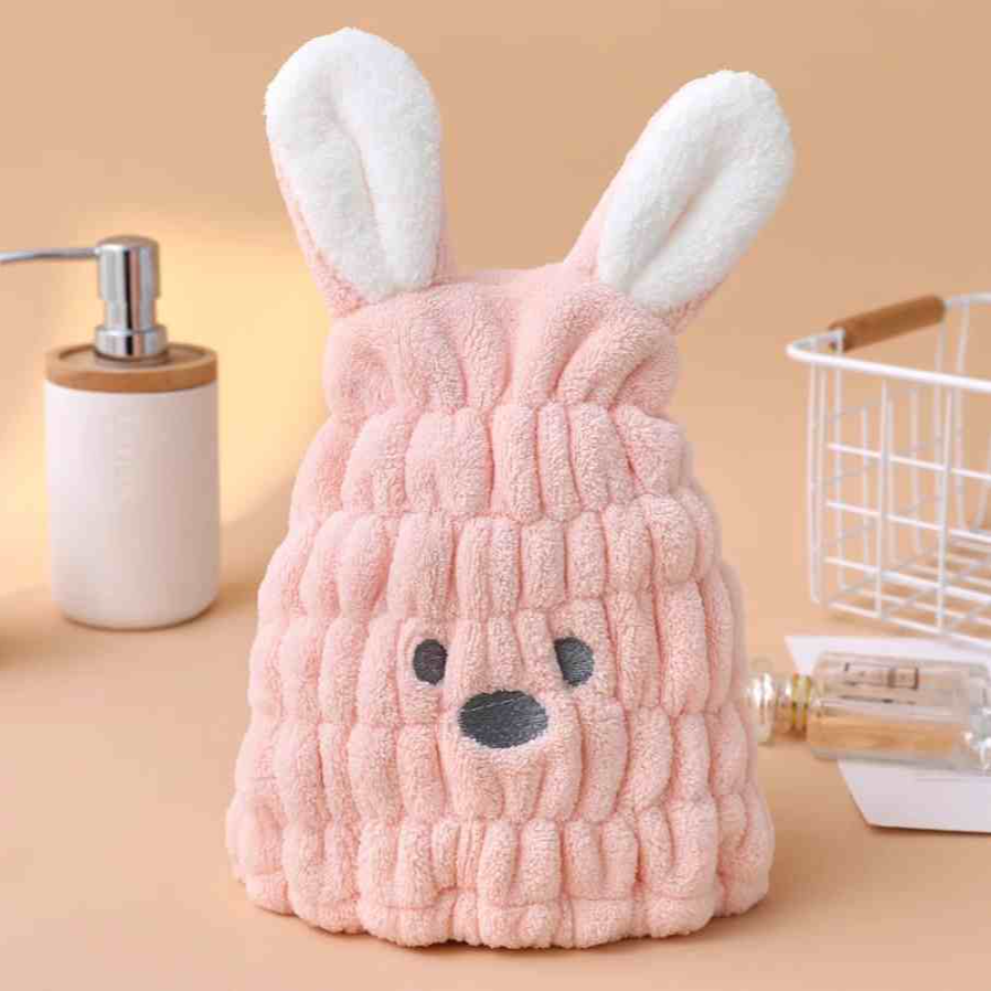 儿童干发帽女童洗头速干可爱兔耳浴帽加厚吸水卡通宝宝儿童洗头帽