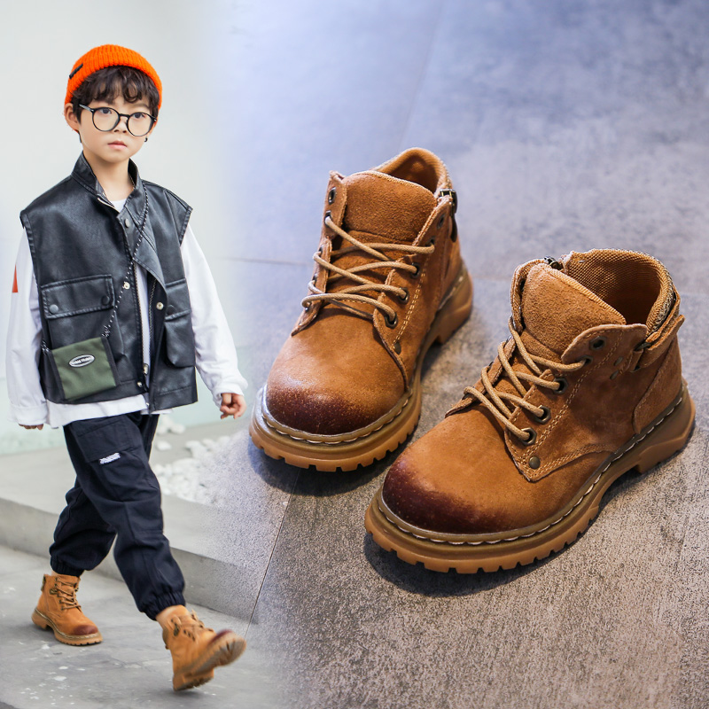 【小扬哥推荐】男童马丁靴-岁儿童靴子春秋皮靴女童短靴英伦风真皮