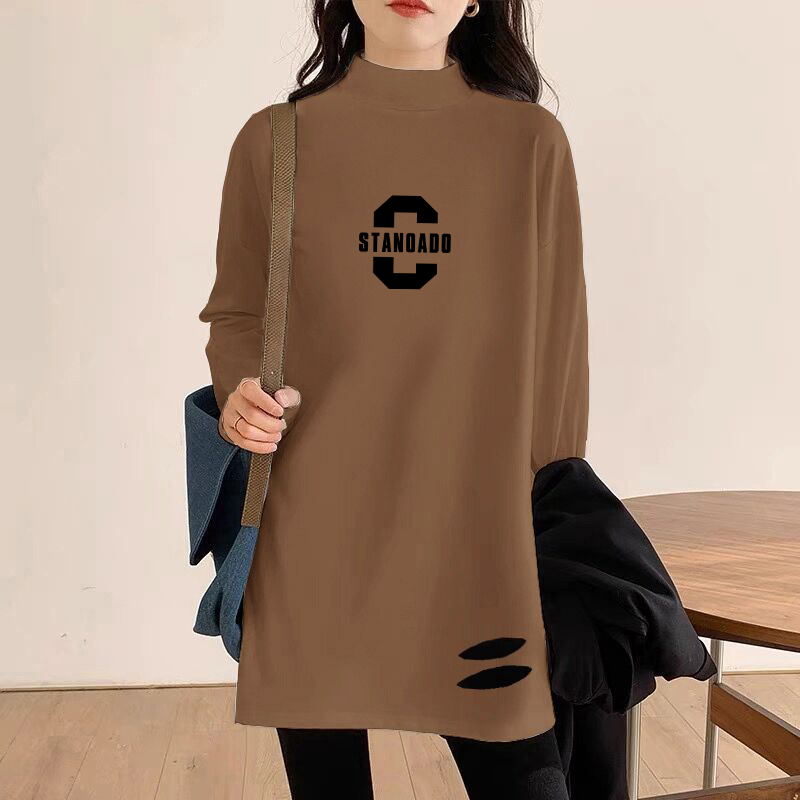 【小扬哥推荐】鲨鱼裤搭配上衣体恤女半高领磨毛遮臀打底衫长款长