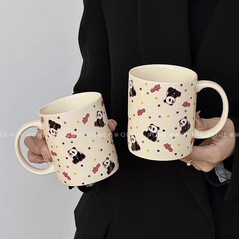 可爱精致陶瓷杯欢乐熊猫马克杯子奶黄家用水杯个人茶杯女生伴手礼