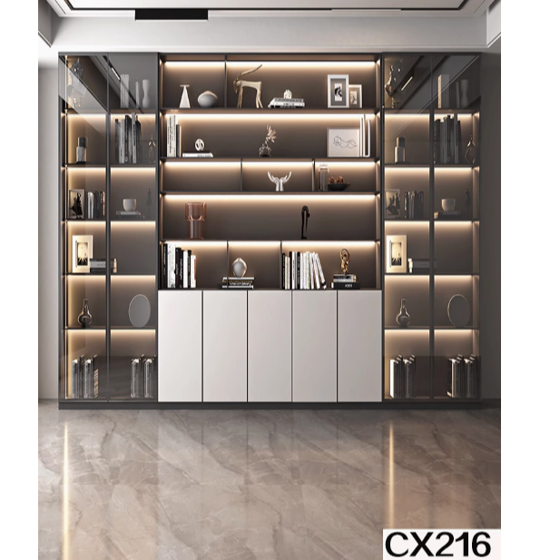 高端书柜背景直播间书架酒柜酒橱书房室内办公高清立体直播直播布