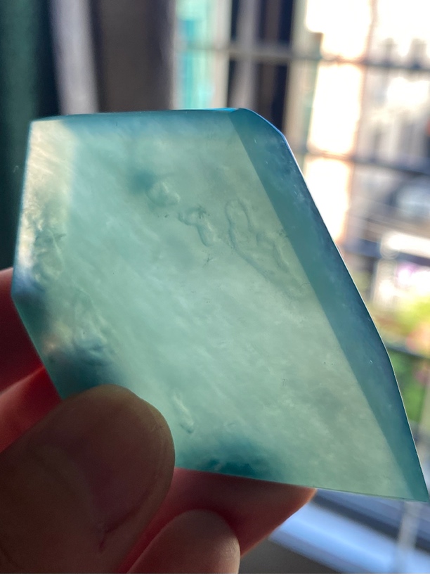 天然缅A翡翠冰种湖水蓝起胶满底色64牌68-42-7mm