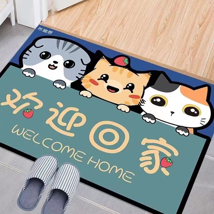 NKNX小猫入户门垫卡通轻奢耐脏吸水地垫家用地毯欧式裁剪门口地垫