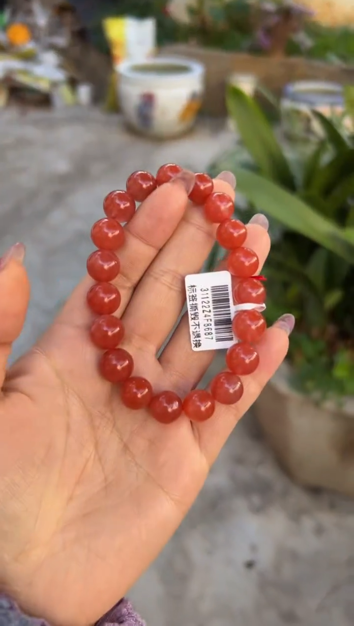【闪购商品】南红玛瑙手链未镶嵌原矿无优化大黑洞10mm单圈