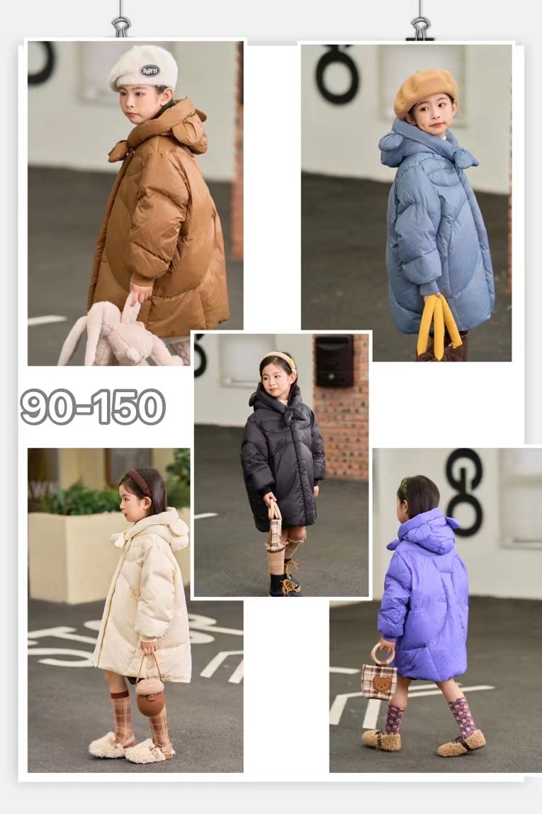 2023秋冬儿童羽绒服可爱小熊男童女童中长款羽绒服保暖外套