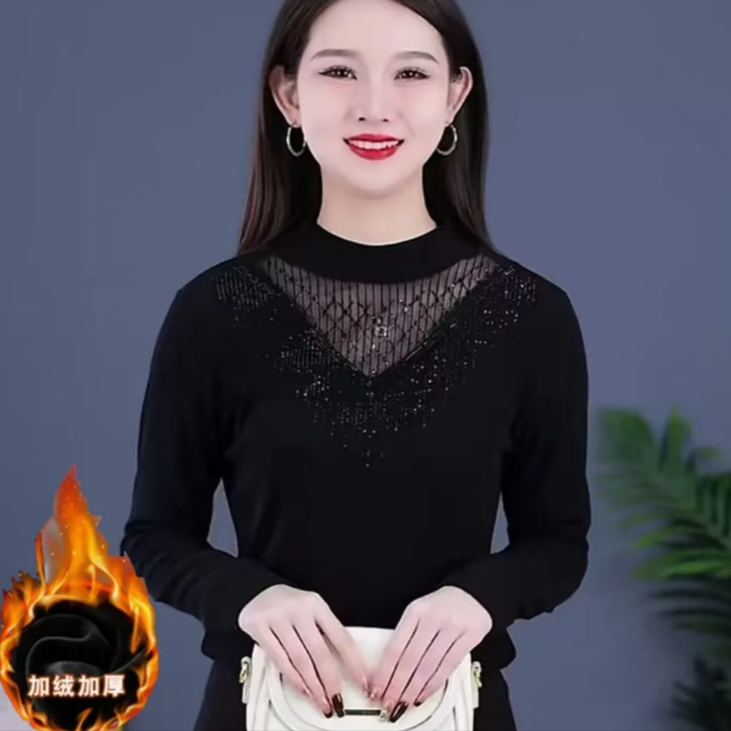 2025新款烫钻打底衫长袖保暖内搭上衣百搭秋冬