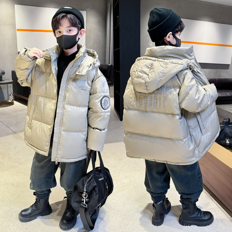 男童羽绒服冬季2023新款儿童免洗外套连帽中大童洋气4-6岁白鸭绒