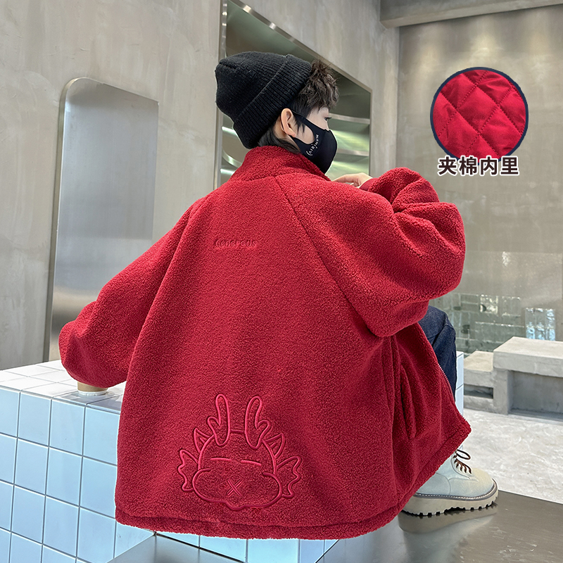 儿童装男童秋冬季外套2023新款冬装中大童男孩国风加厚毛毛衣年服