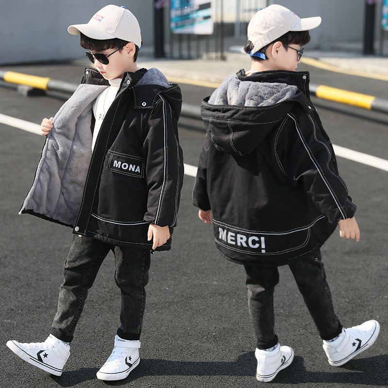 男童冬装加绒外套2023新款中大童棉服儿童冬季男孩棉衣派克服洋气