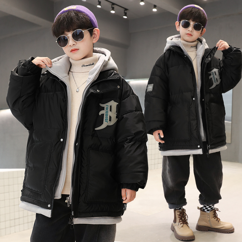男童冬装炸街棉服2022新款儿童洋气男孩假两件加厚棉衣冬季外套潮