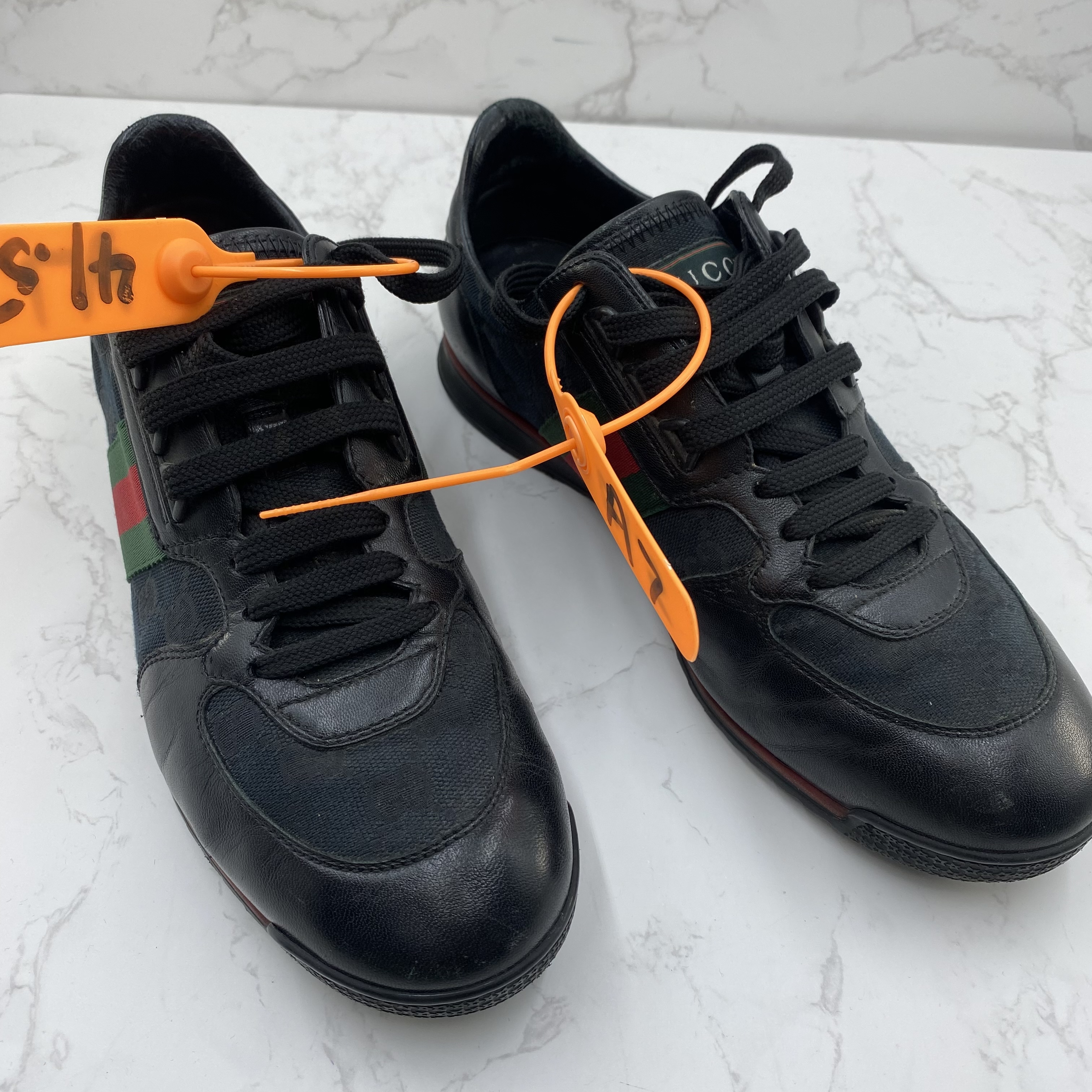 【95新】GUCCI黑色帆布高尔夫板鞋 39.5欧码