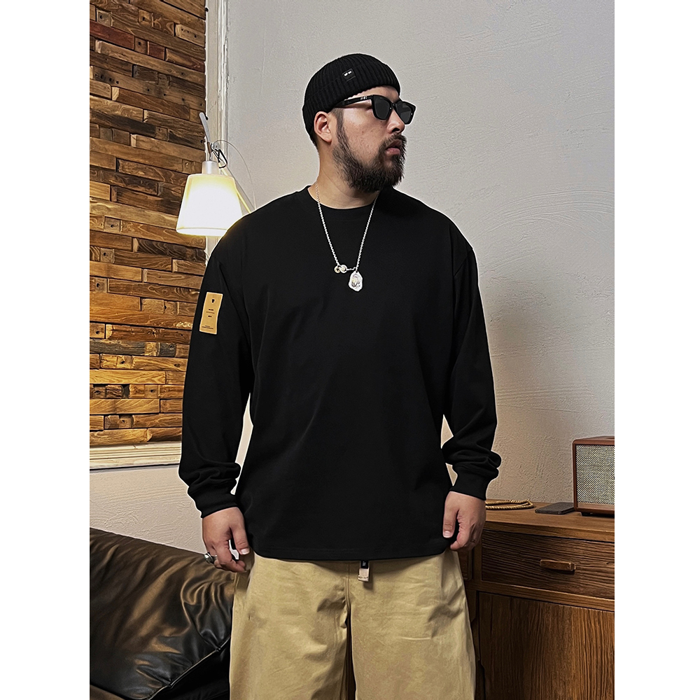 胖子大码宽松300g重磅长袖t恤男款春秋季美式复古内搭卫衣打底衫