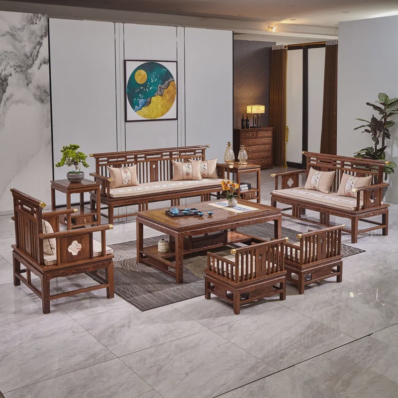 鸡翅木新中式沙发整装轻奢红木家具厂家批发直播