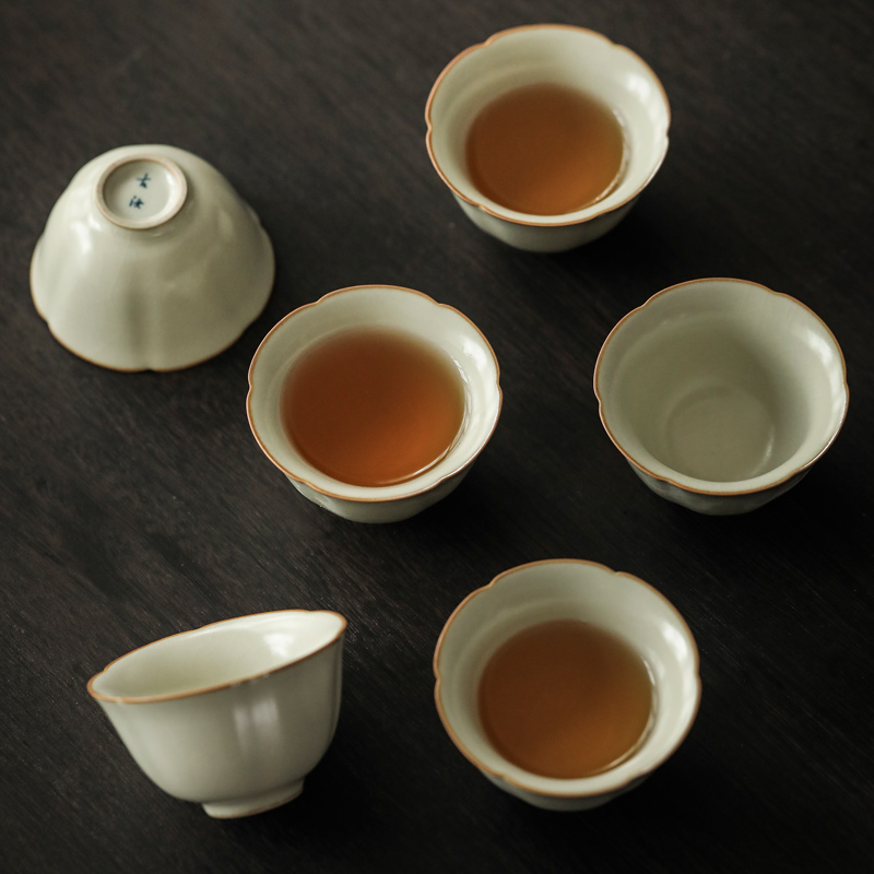 米黄汝窑 茶杯陶瓷主人杯泡茶品茗杯开片功夫茶具单杯家用品茶杯