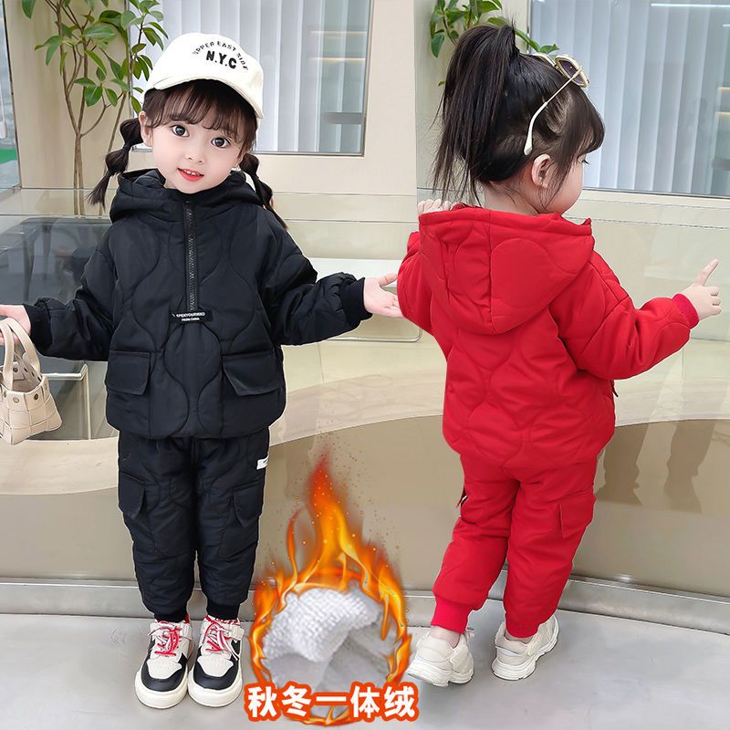 【小扬哥推荐】女童冬季加绒加厚棉服两件套装2024新款女孩宝宝保