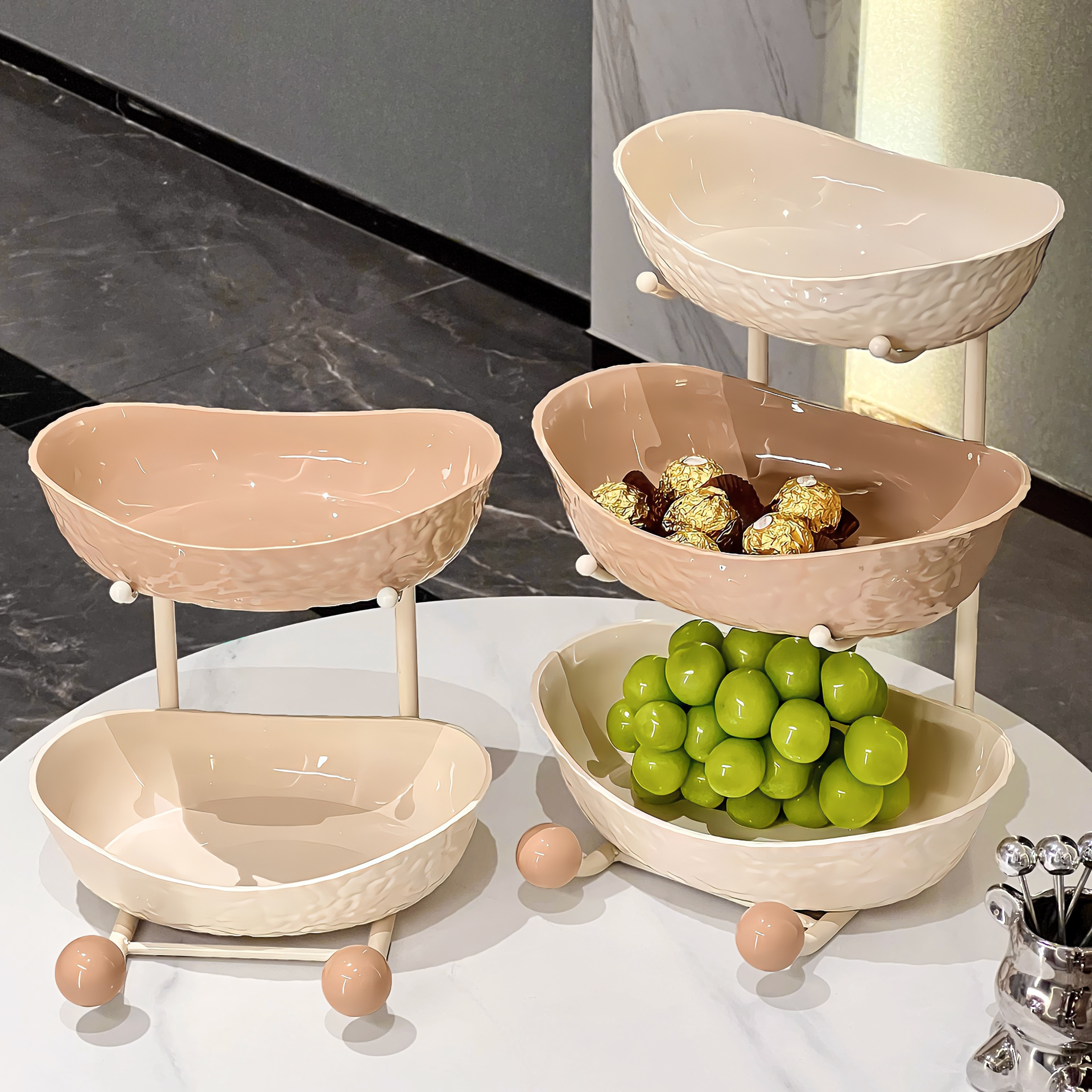 BSD轻奢高颜值果盘家用客厅茶几摆件糖果盘零食盘多层水果盘前台