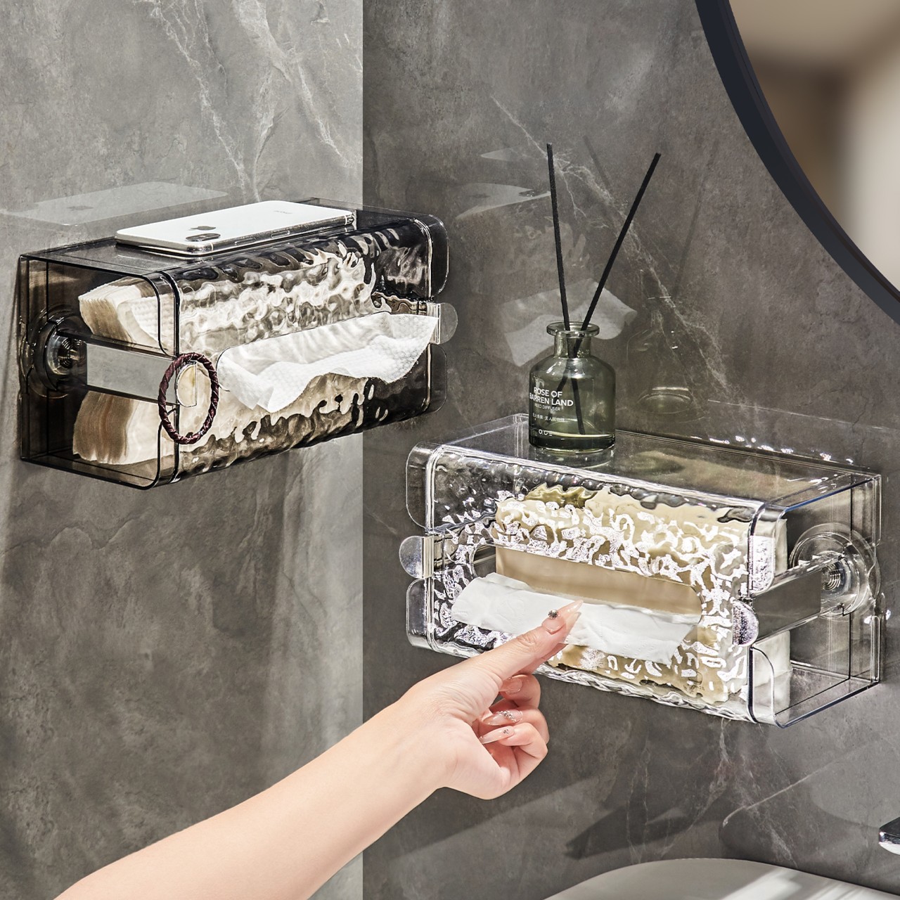 BSD高档卫生间吸盘抽纸盒厕所卫生间收纳纸巾盒收纳洗脸巾收纳盒