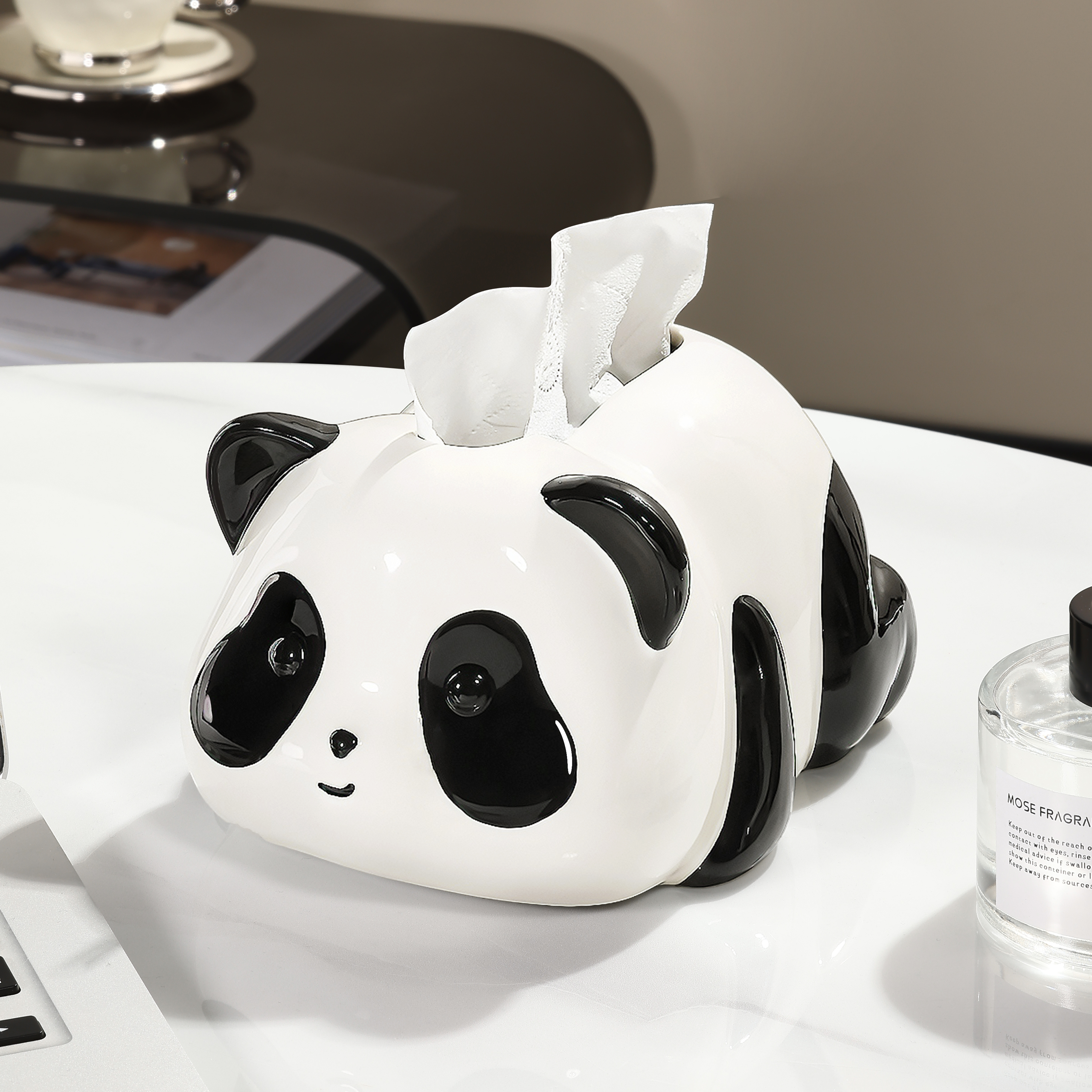 BSD可爱熊猫纸巾盒茶几家用摆件创意纸抽盒卡通陶瓷抽纸盒高颜值