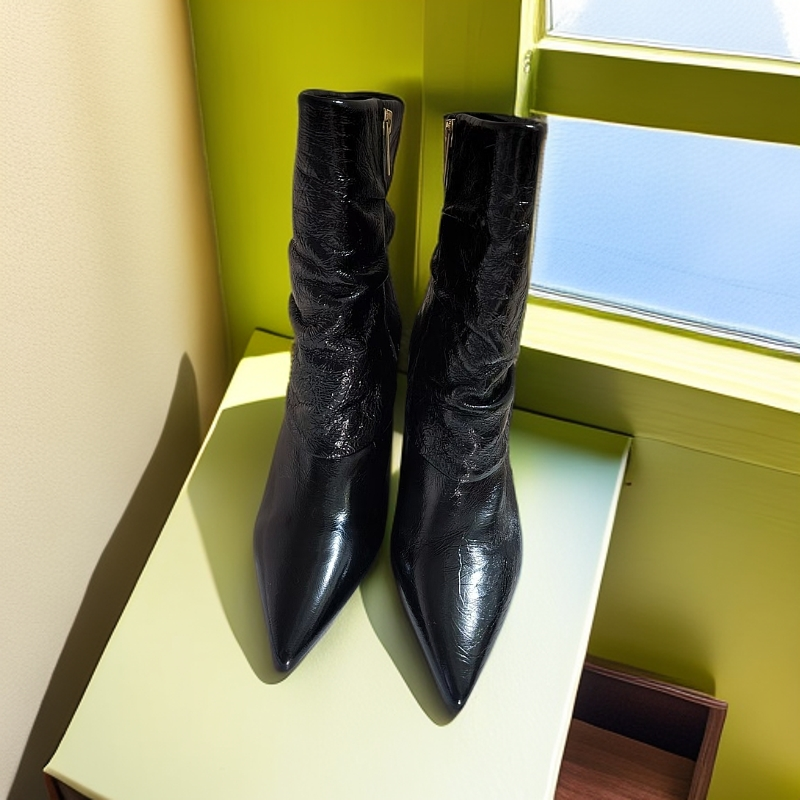 黑色真皮时尚短靴气质百搭细跟粗跟高跟尖头秋冬跟鞋
