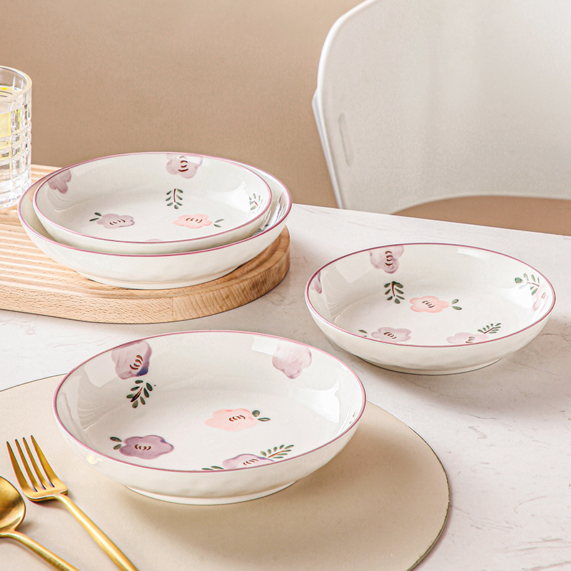 【釉下彩】紫萱花陶瓷盘子菜盘家用陶瓷餐盘水果盘小清新餐具盘子