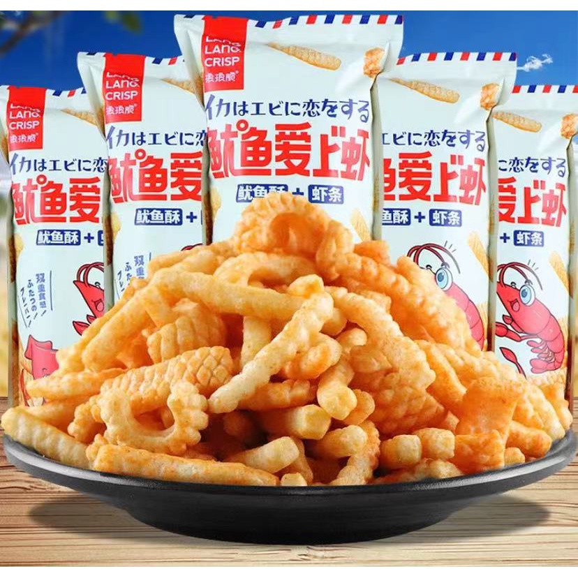 鱿鱼爱上虾条好吃酥脆零食追剧美食零食小吃薯条薯片虾条休闲食品