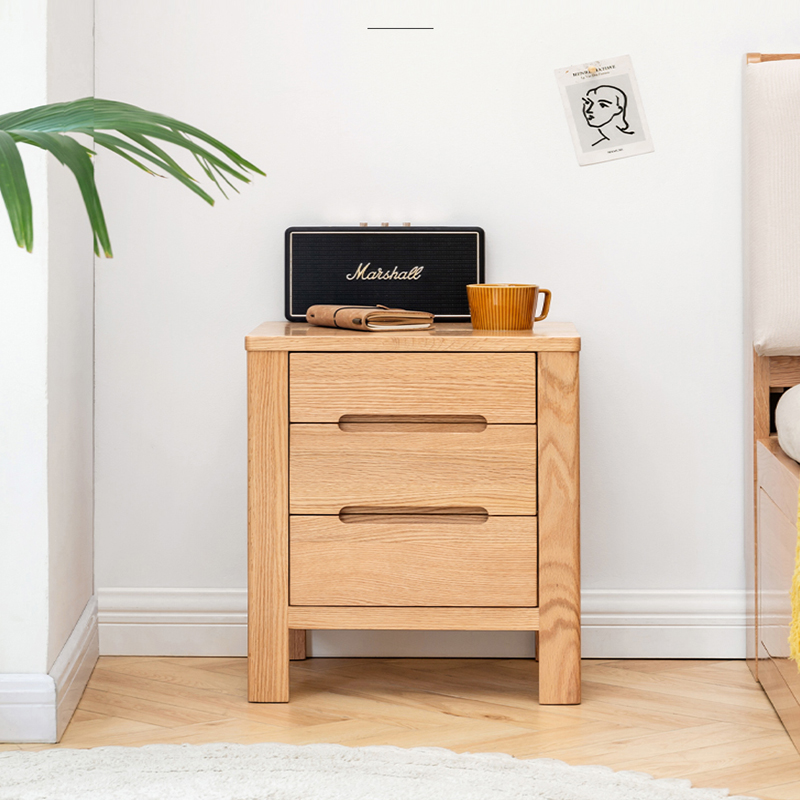 实木三抽床头柜现代简约家用卧室床边储物柜橡木床头小柜子置物架