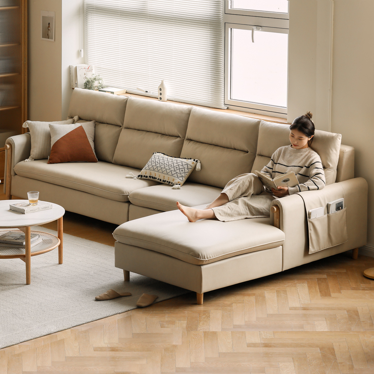 布艺沙发客厅简约现代轻奢科技布沙发组合小户型转角沙发实木沙发