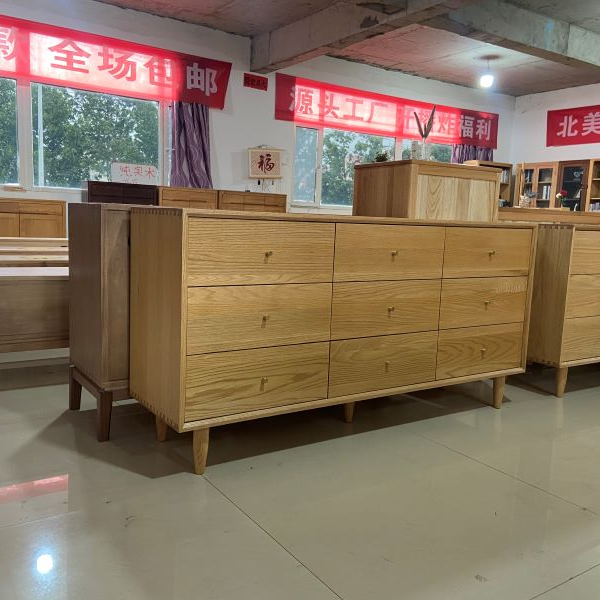 全橡木柜源头厂家直发云端床尾柜主卧九斗柜