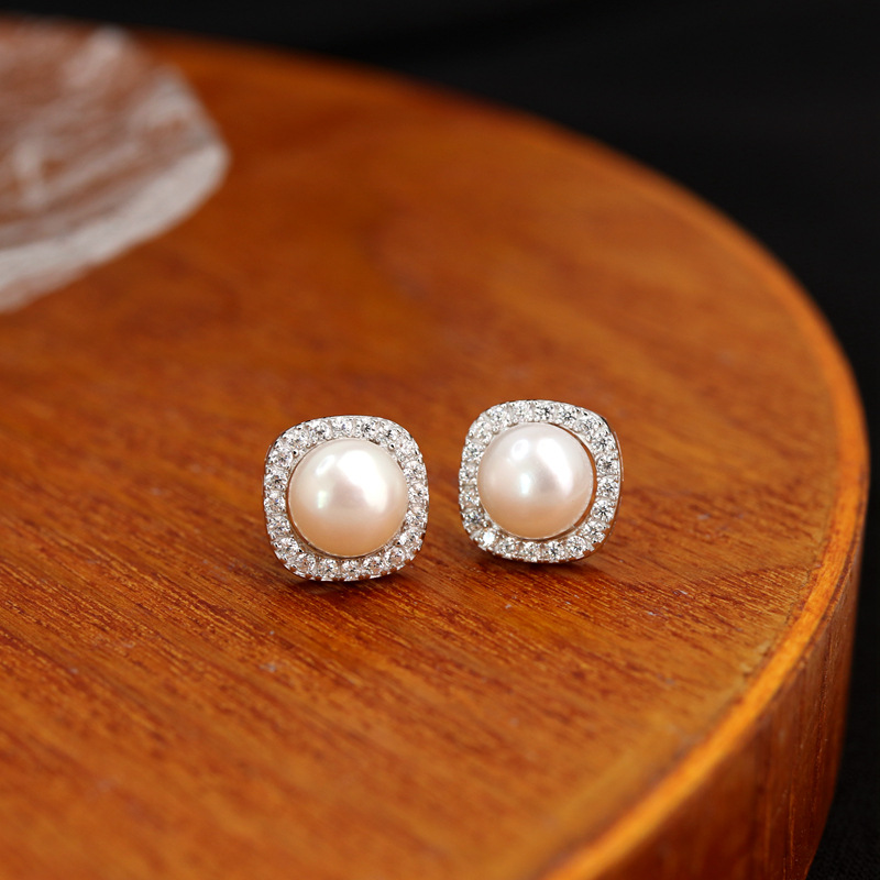 925银耳饰 s925银珠珠耳钉女士批发简约时尚淡水珠珠耳饰极简风