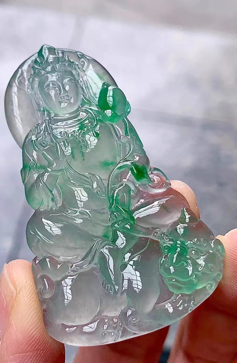 （防拍链接勿拍）纯天然翡翠A货高冰种文殊菩萨飘绿（防拍链接勿拍）