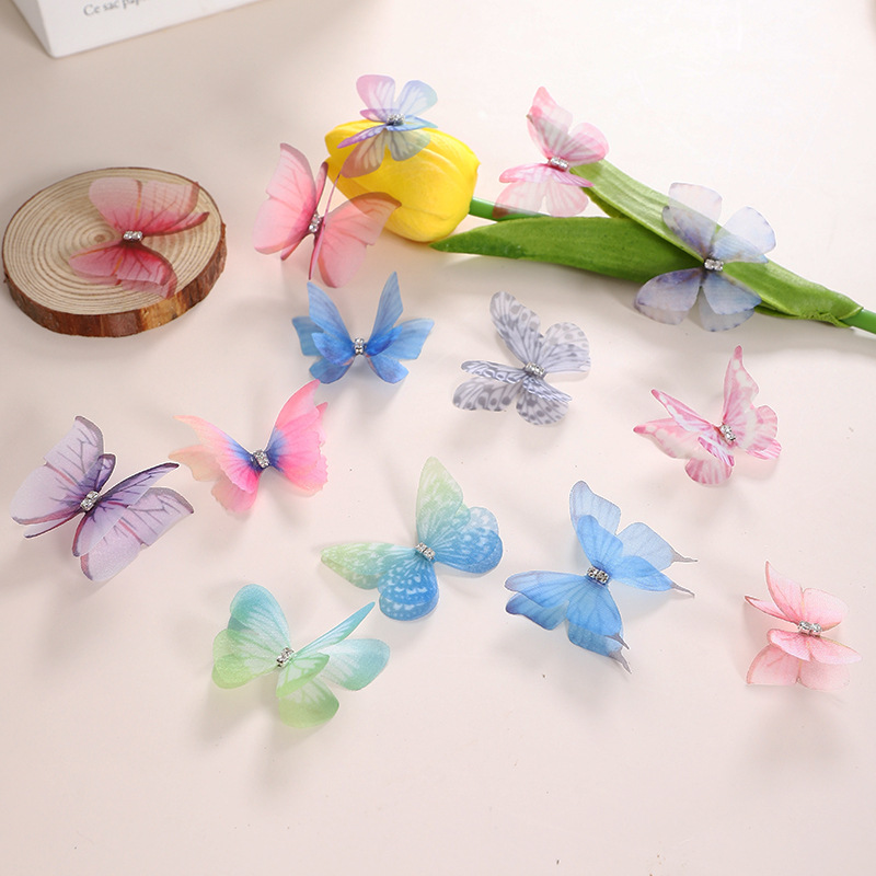 【主播宠粉】5厘米双层贴钻蝴蝶仿真立体彩色半透明蝴蝶手工diy发卡