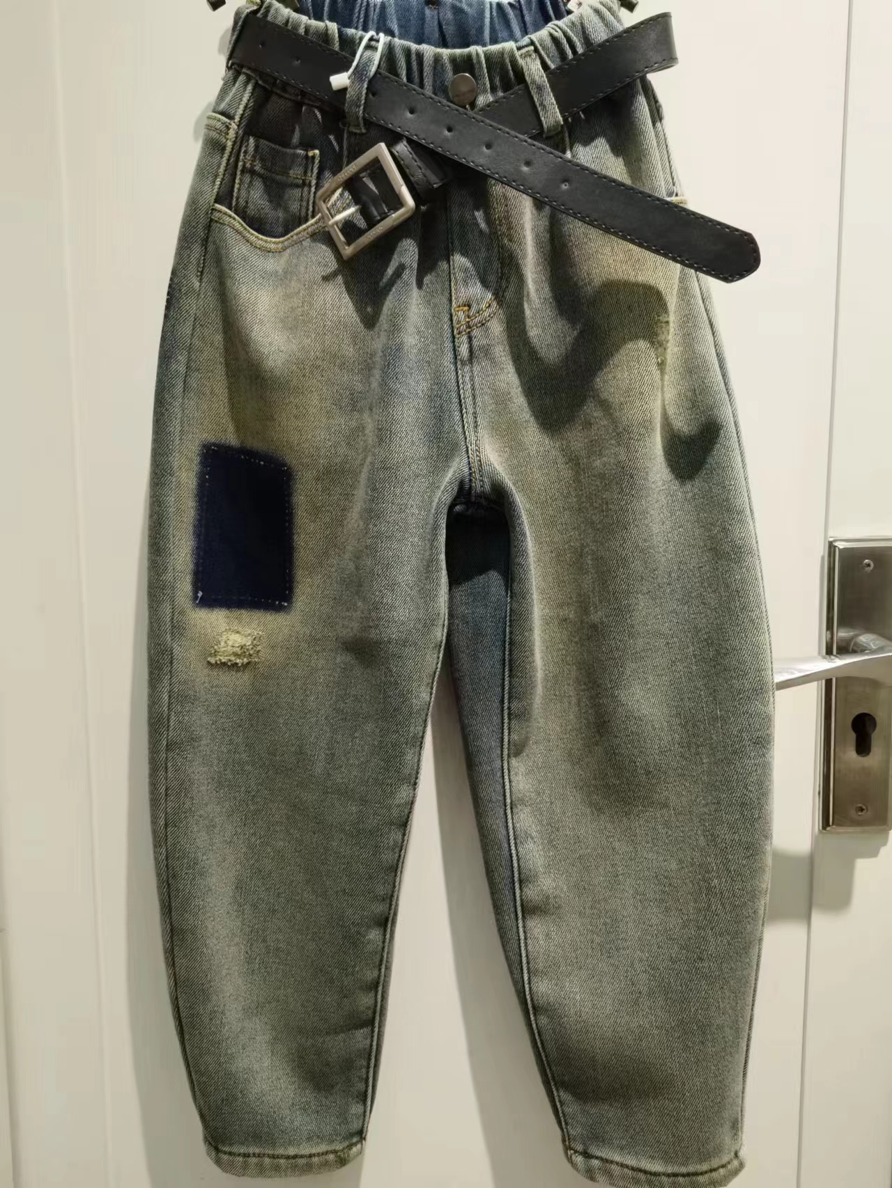 冬季新款加绒儿童牛仔裤一体绒加厚外穿潮流百搭中性男童女童微弹