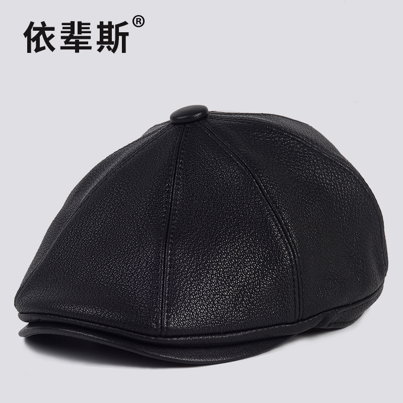 秋冬季真皮帽子中老年男士羊皮八角帽时尚鸭舌报童贝雷帽潮画家帽