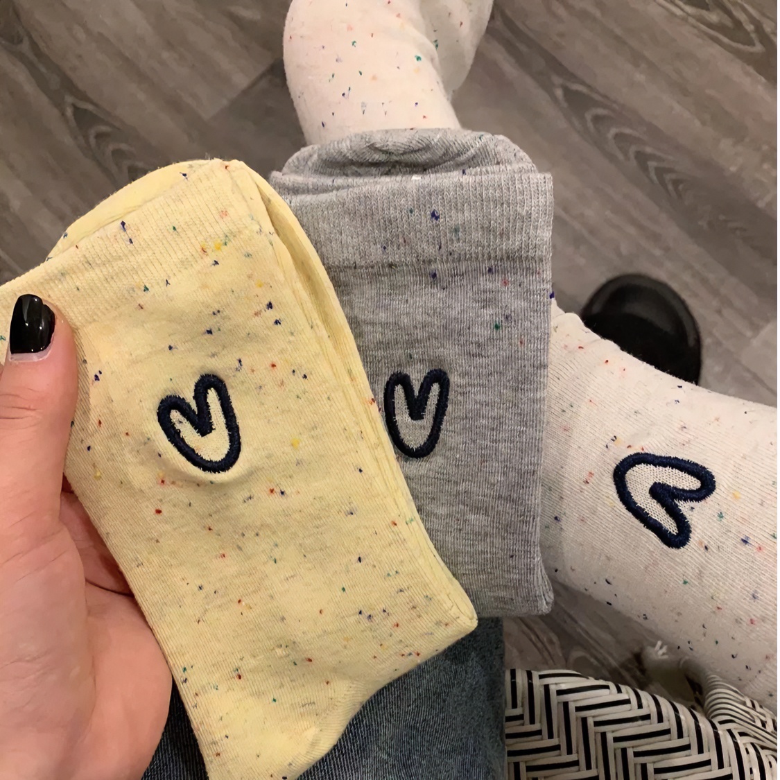 ins可爱堆堆袜新款提花点子纱爱心袜子女秋冬款长筒袜情侣袜潮袜